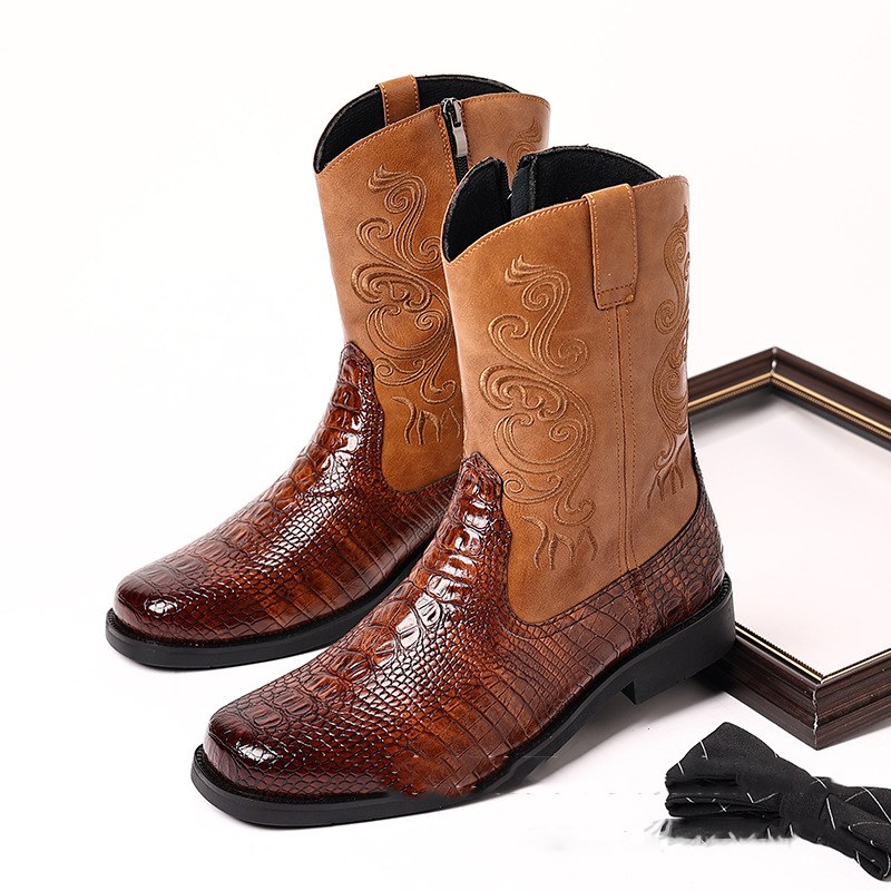 Shoes Heels Men - أحذية غربية من جلد التمساح المطبوع