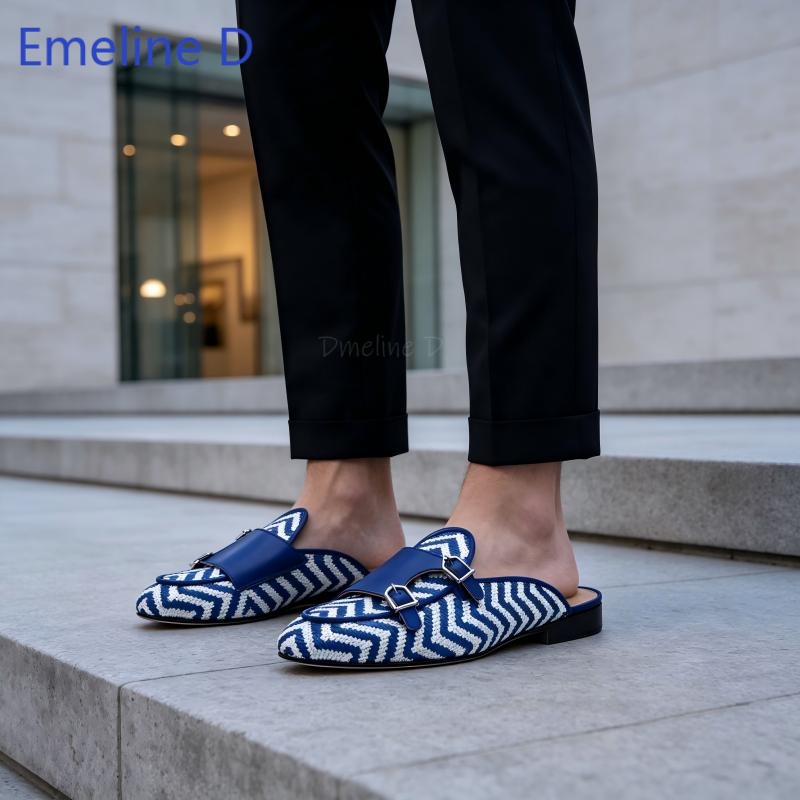 Shoes Heels Men - حذاء مسطح منسوج بدون كعب مفتوح